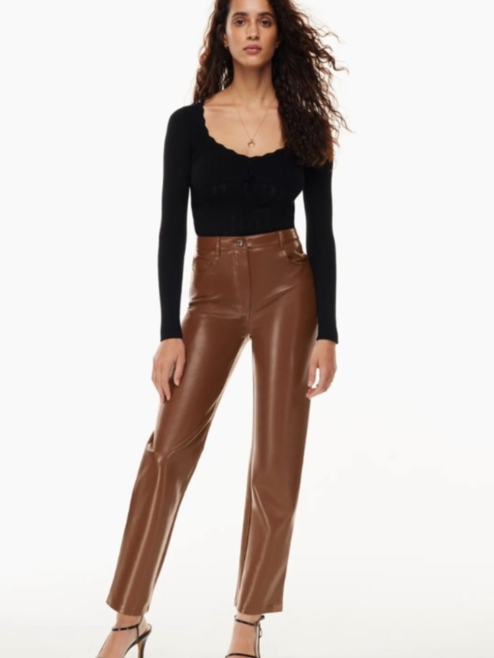 Aritzia Wilfred Melina Pant Vegan Leather Size 6 Patina Brown High Rise Straight
